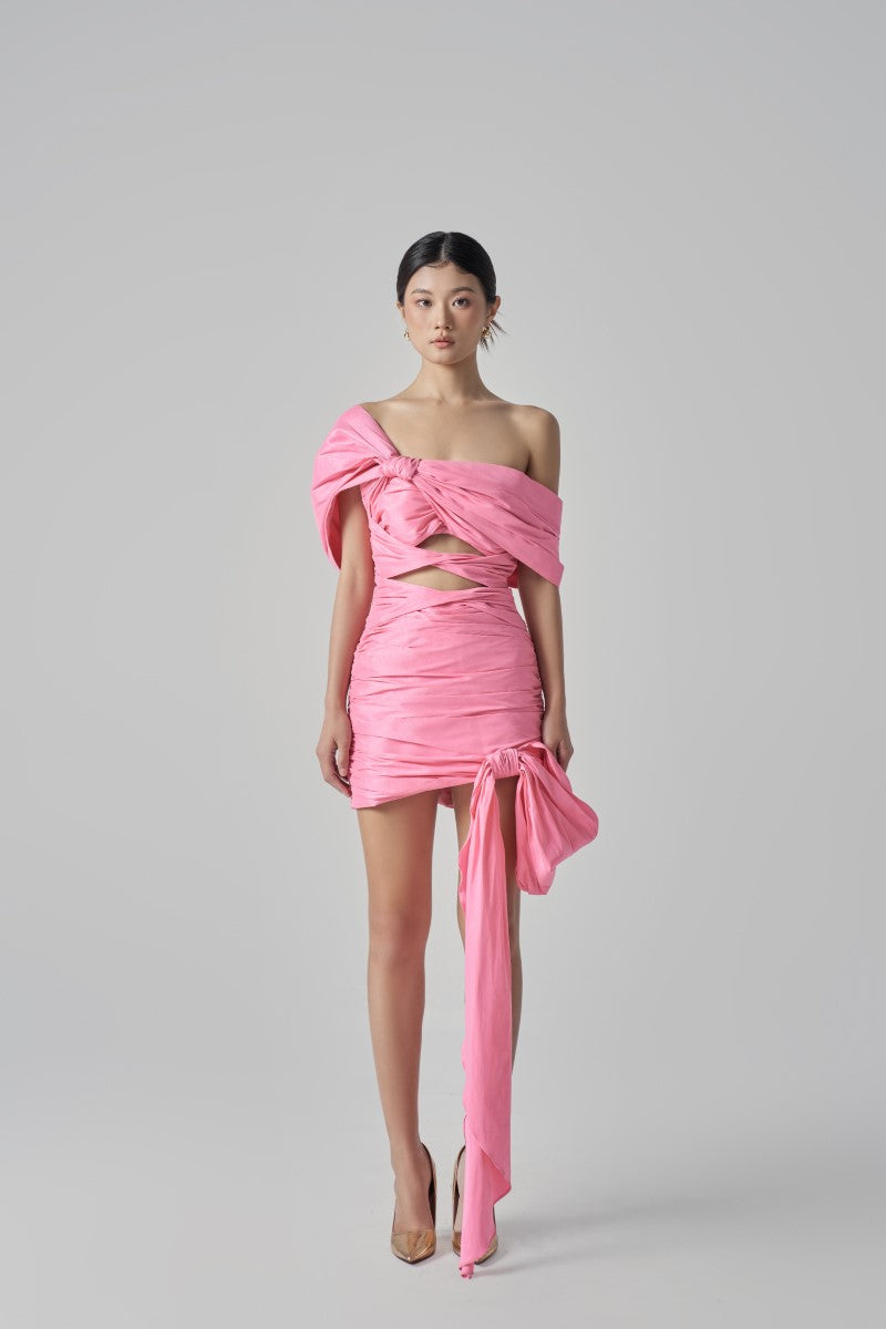 KENDALL TAFFETA CUT OUT DRESS IN PINK - CULT MIA