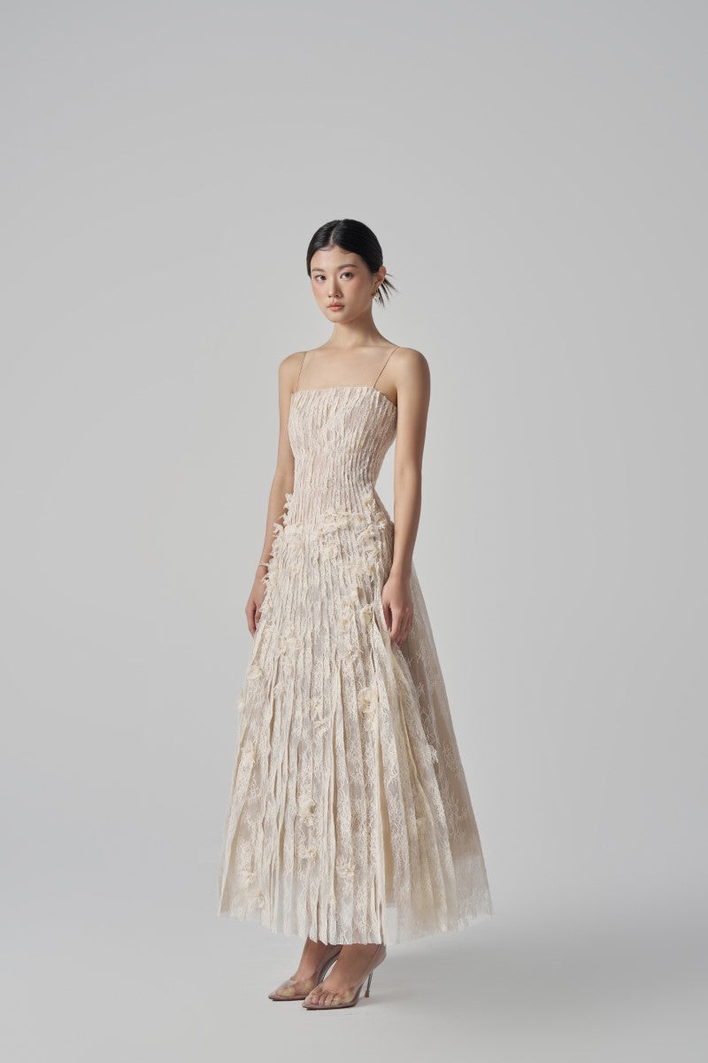 OCTAVIA LACE DRESS IN BEIGE - CULT MIA