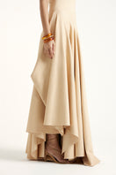 Gold Deme by Gabriella Alette maxi dress with elegant flowing fabric and stylish design, perfect for formal occasions.