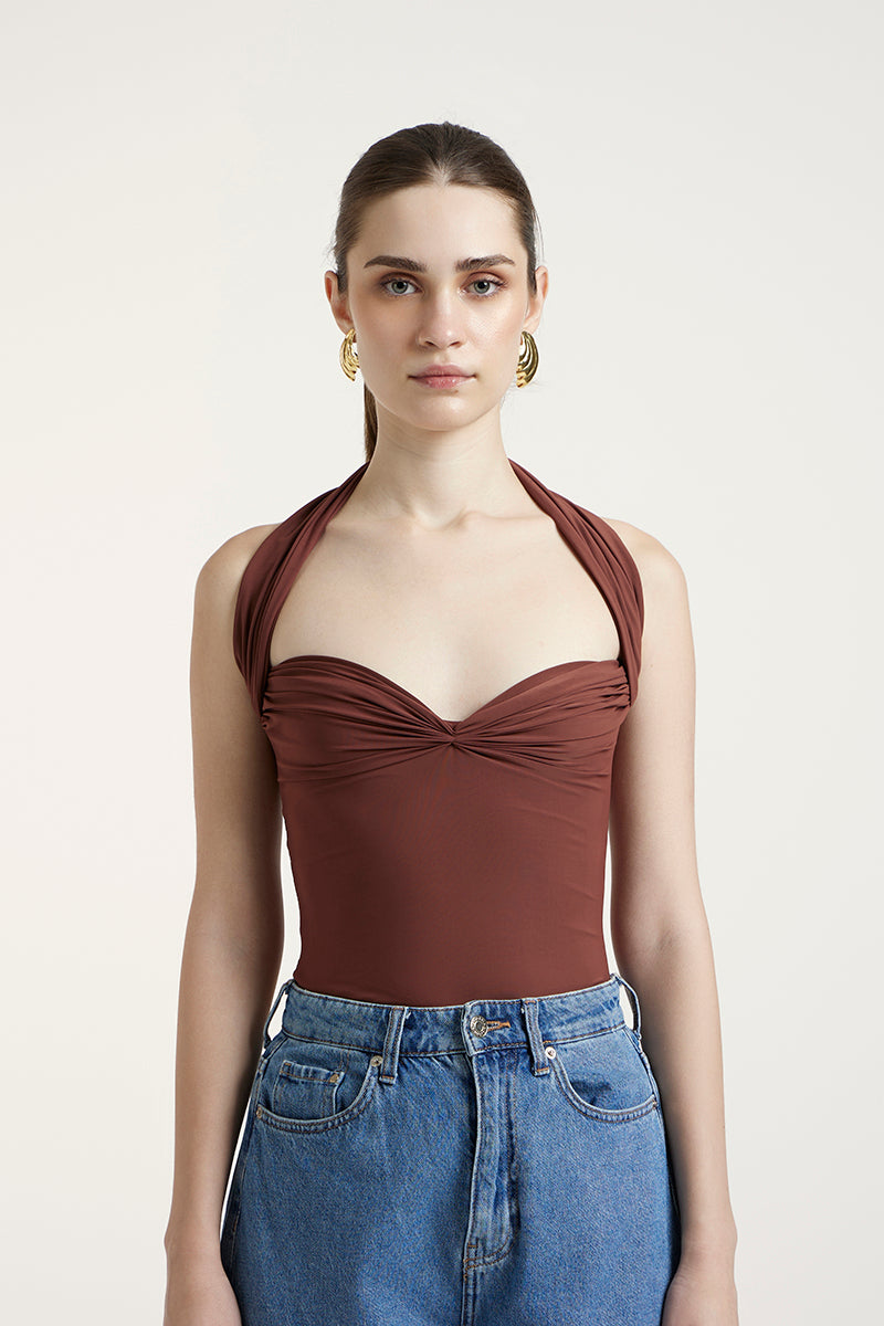 Deme By Gabriella Cole top in brick color, stylish sleeveless blouse with a relaxed fit, perfect for casual or semi-formal wear.