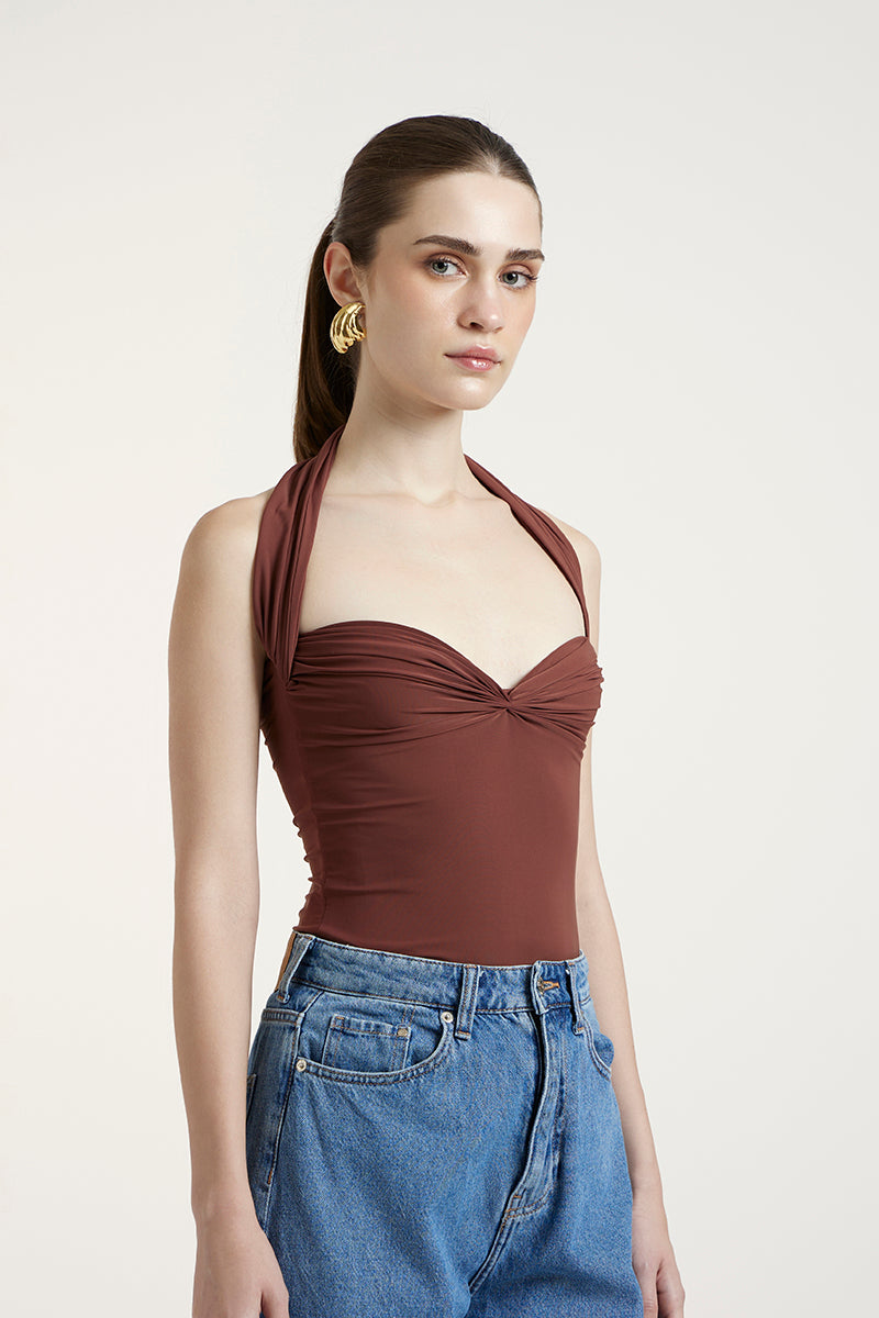 Deme By Gabriella Cole top in brick color, lightweight tops with a relaxed fit and stylish design, perfect for casual wear.
