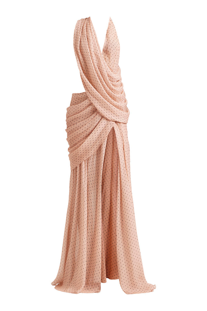 Deme By Gabriella Zahra Rose gown featuring elegant pink fabric and intricate detailing, perfect for formal occasions.