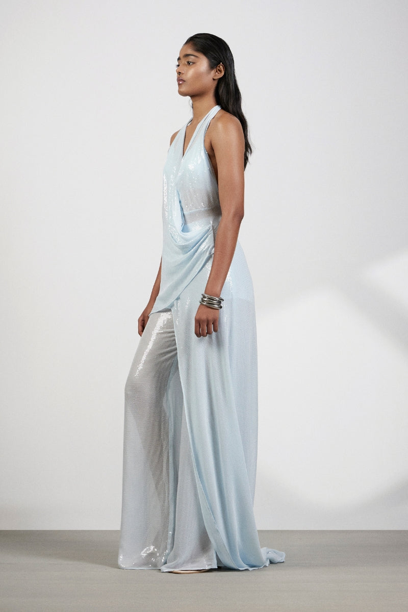 Deme By Gabriella Seraphina co-ord set featuring a stylish top and matching pants, worn by a model in a casual indoor setting.