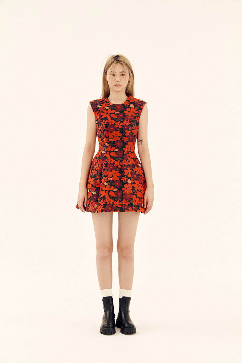SCULPTED NEOPRENE MINI DRESS IN FLORA