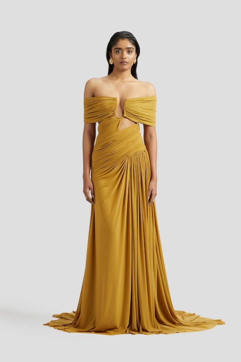MARISA MAXI DRESS IN OCHRE YELLOW - CULT MIA