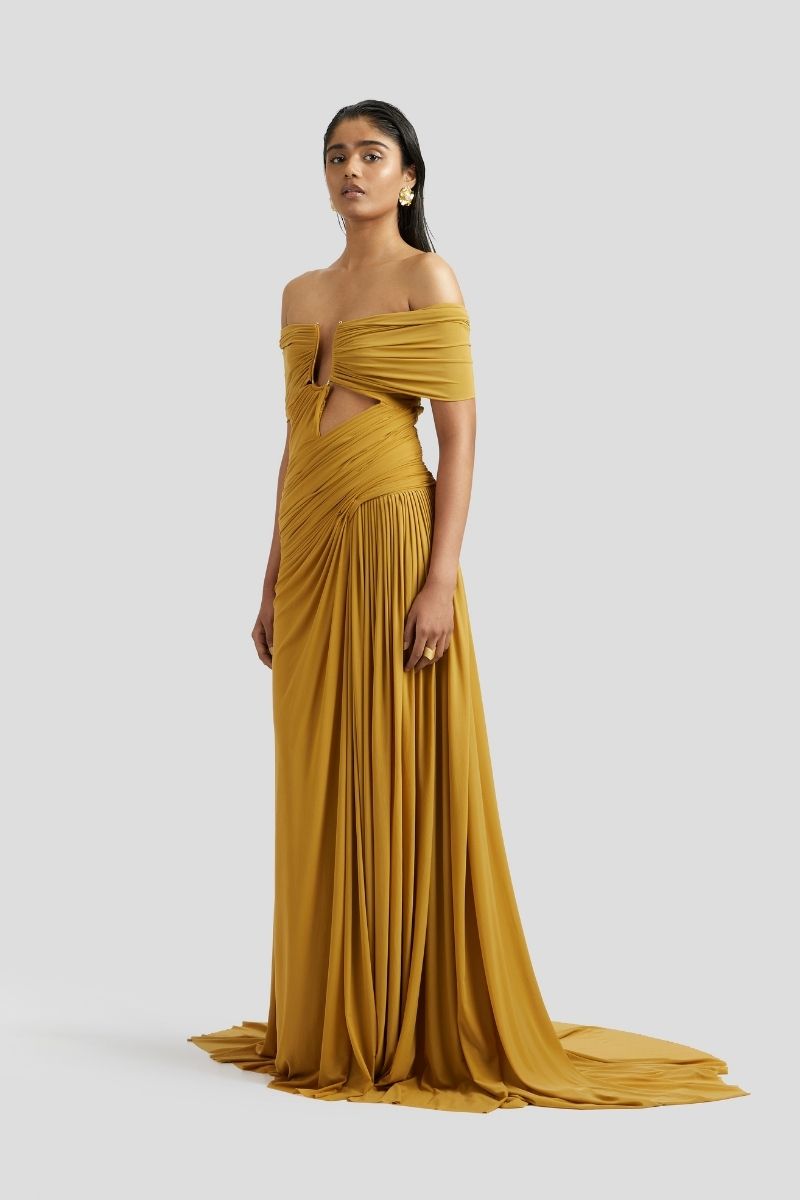 MARISA MAXI DRESS IN OCHRE YELLOW - CULT MIA