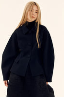 Chictopia sculpted volume black jacket with structured design, long sleeves, and stylish silhouette, perfect for modern fashion.
