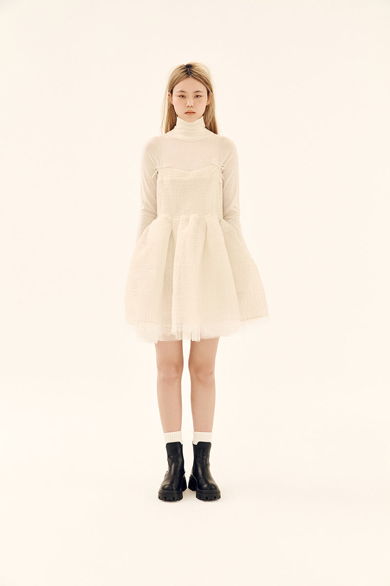 ETHEREAL SHIRRED SILK DRESS IN IVORY