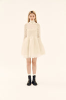 Ivory Chictopia Ethereal Shirred Silk Dress, mini length, with delicate fabric and elegant design, shown on a model.