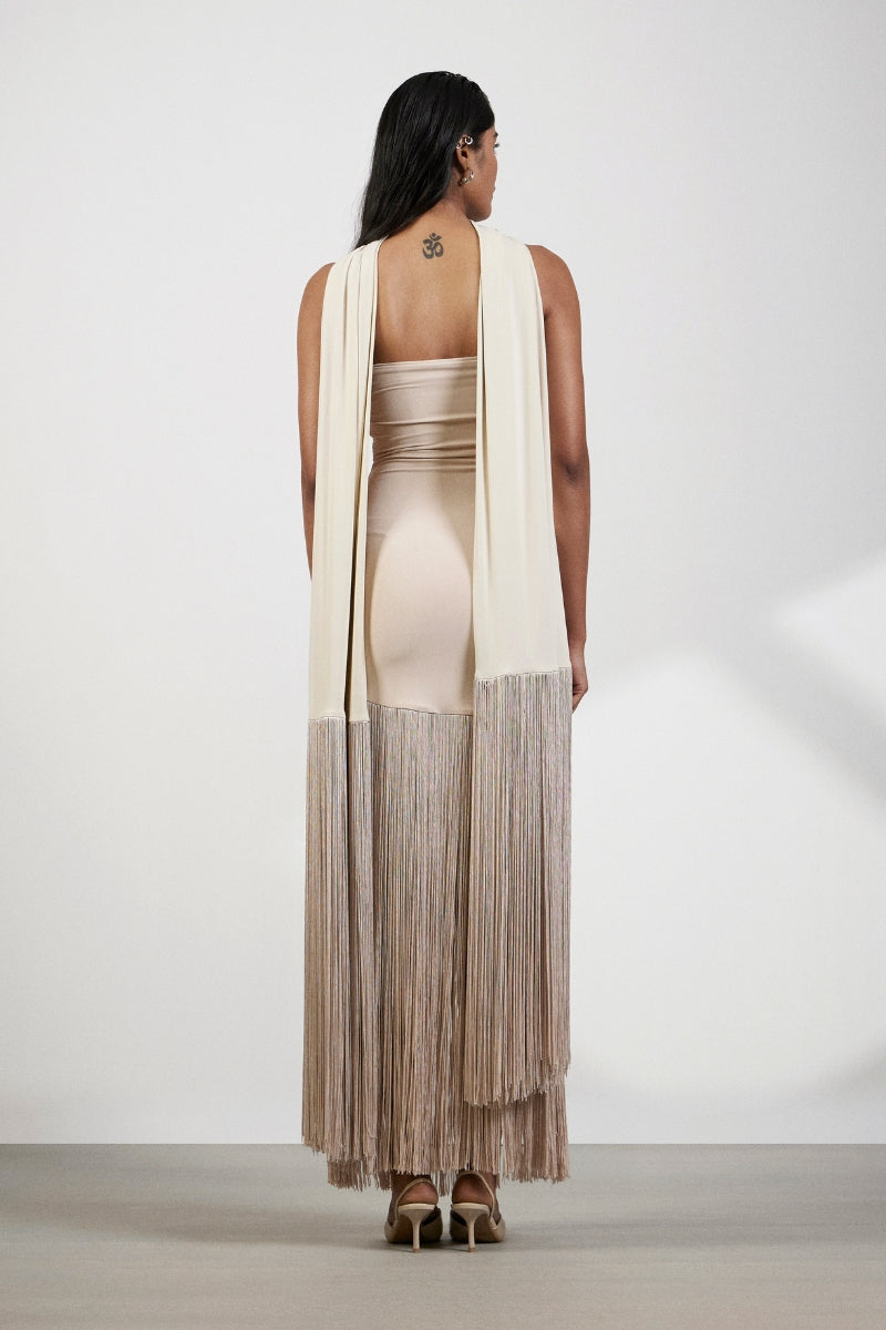 Deme by Gabriella Sonia Maxi Dress in flowing fabric with a fitted bodice and full skirt, perfect for elegant summer occasions.