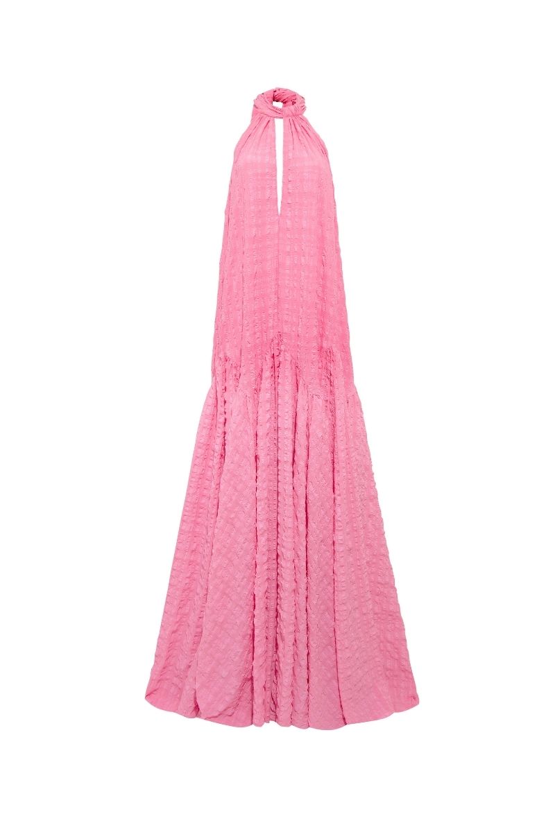 Sisters Talia Maxi Dress in powder rose, flowing fabric, sleeveless design, and elegant maxi length, perfect for summer wear.