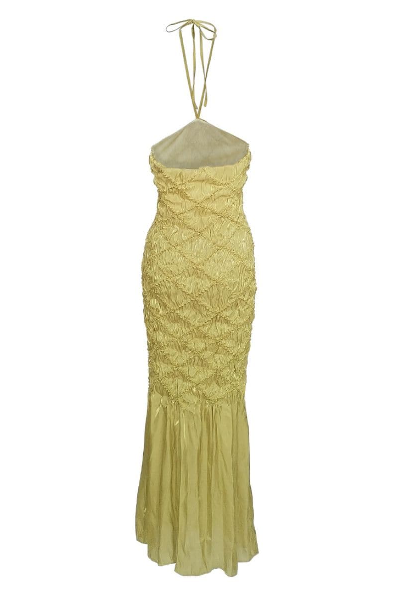 SOFIA YELLOW HALTER NECK SHIBORI MAXI DRESS - CULT MIA