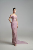 Light purple crystal maxi dress from Happy Clothing featuring flowing fabric and elegant design, perfect for formal occasions.