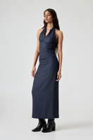 Summer Away Audrey vintage blue midi skirt with a flowing fabric and elegant waistband, displayed on a plain background.