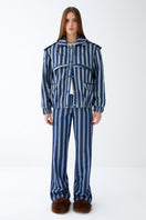 Blue striped ColoReve pants showcasing a relaxed fit and stylish pattern, perfect for casual or smart-casual outfits.