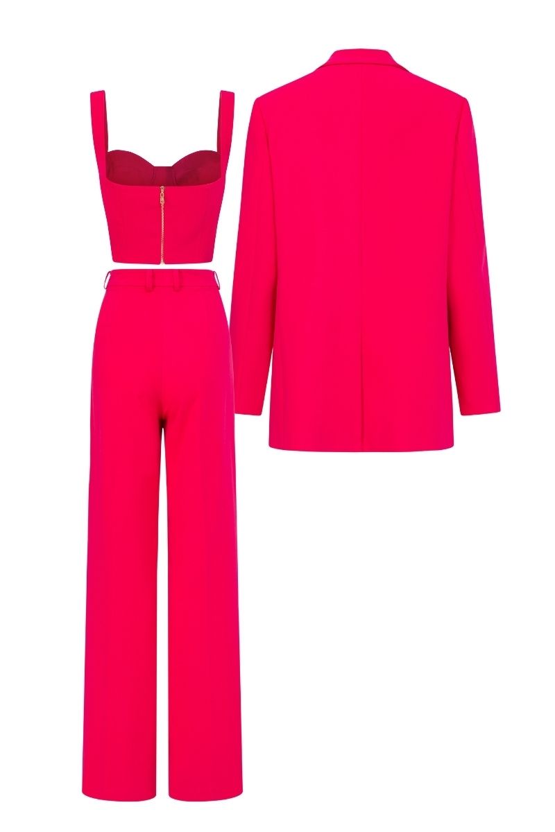 Pink Erica texture attached jacket set by 21Six, stylish co-ords featuring a textured fabric and coordinated jacket and pants.