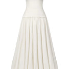 Ivory Whisper gown by TONYY displayed on a hanger, featuring a flowing fabric and elegant design perfect for formal occasions.