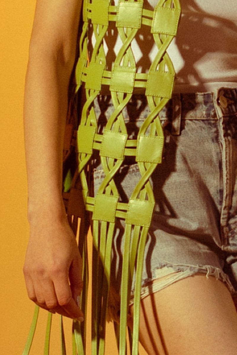 LIME GREEN HEATHER LEATHER VEST - CULT MIA