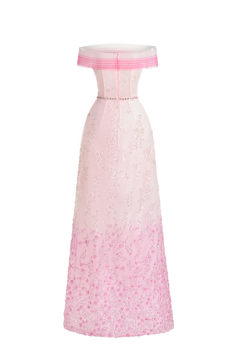 PINK OFF SHOULDER STONE MAXI DRESS - CULT MIA