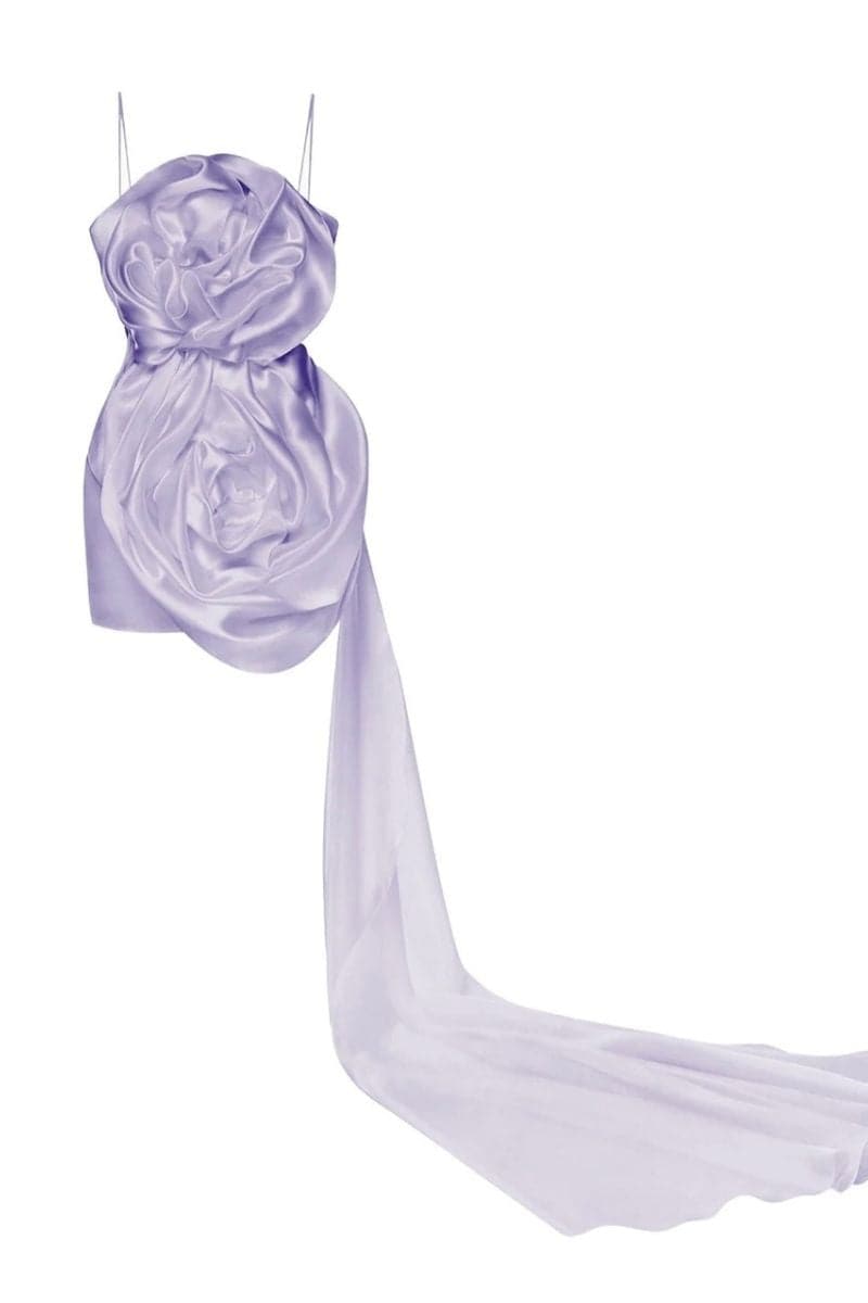 ROSIE PURPLE MINI DRESS WITH TRAIL