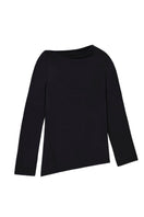 Dāl the Label modal asymmetric knit top featuring a stylish, flowy design and unique hemline in soft, comfortable fabric.