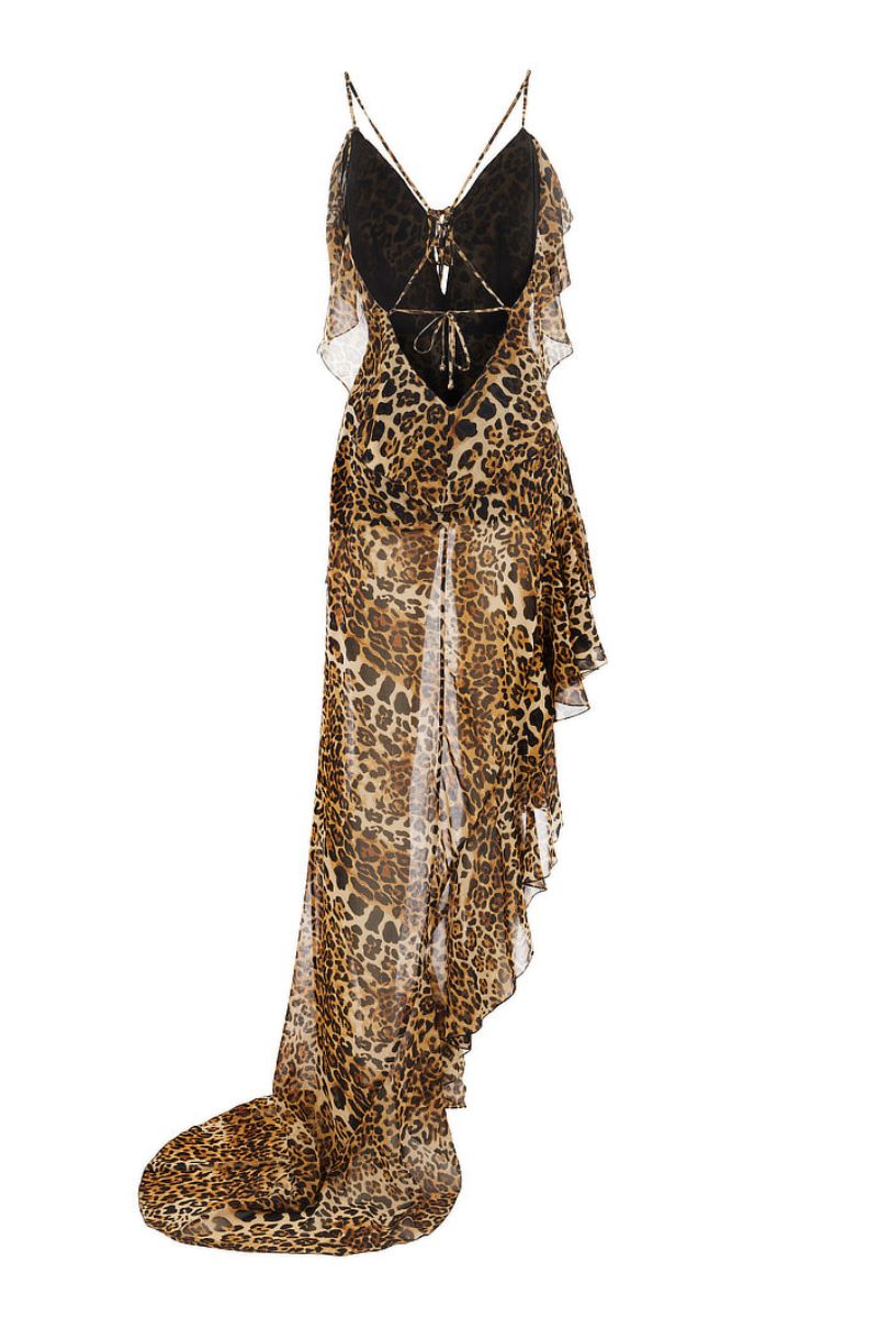 LEOPARD CHIFFON RUFFLED GOWN - CULT MIA