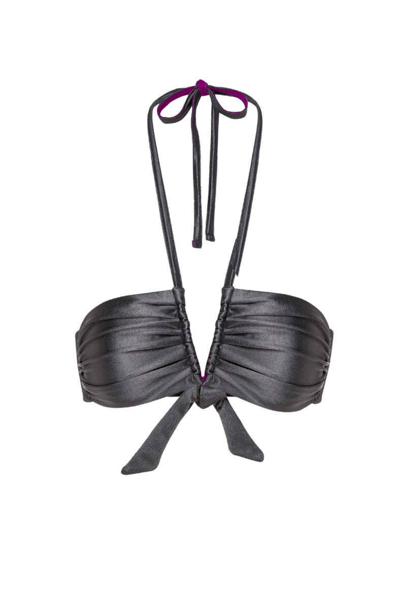 Suncillo Virna glossy bikini top in anthracite gray with a sleek, shiny finish, designed for stylish swimwear.