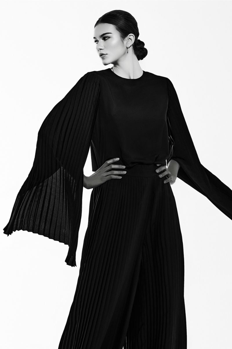 PLISSÉ-SATIN WIDE-LEG PANT - CULT MIA