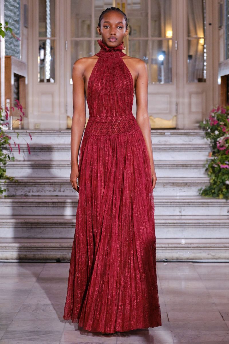 BURGUNDY SMOCKED LACE MAXI DRESS - CULT MIA