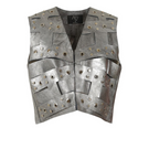 Double A Aiden studded leather vest in washed silver with silver studs, featuring a fitted design and detailed stitching.