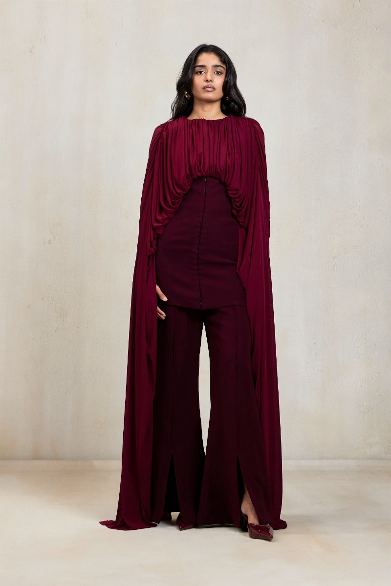 Deme By Gabriella aubergine co-ord set featuring a matching top and pants, stylish and comfortable loungewear for casual wear.