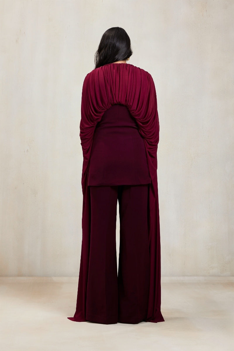 Deme By Gabriella Arwen co-ord set in aubergine featuring a stylish matching top and pants ensemble.