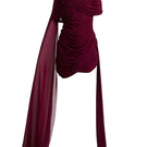 Deme By Gabriella Nicole aubergine mini dress featuring a fitted silhouette and stylish design, shown on a model.