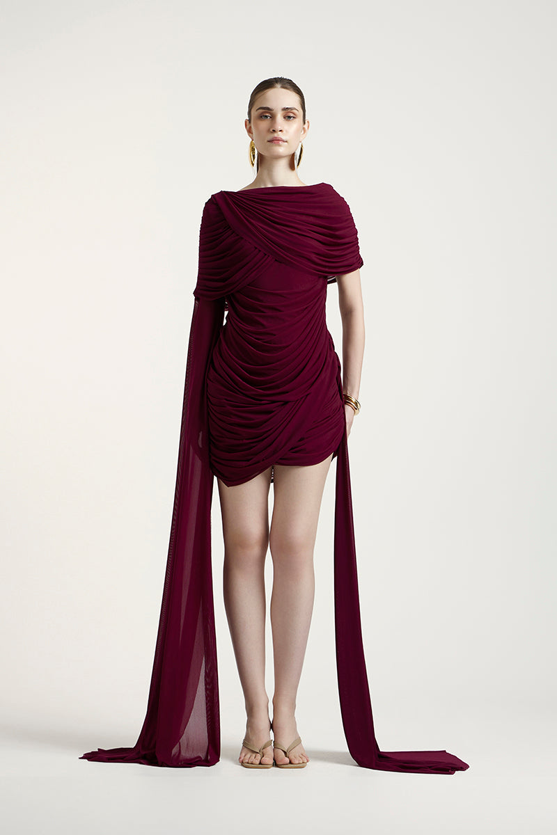 Deme By Gabriella Nicole aubergine mini dress featuring a fitted silhouette and elegant design, perfect for stylish occasions.