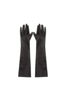 Black vegan leather gloves with crocodile embossing from Kris Marán, stylish and elegant for cold weather.