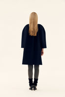 Chictopia midnight cocoon coat in navy, stylish and cozy outerwear with a relaxed fit and soft fabric for cold weather.