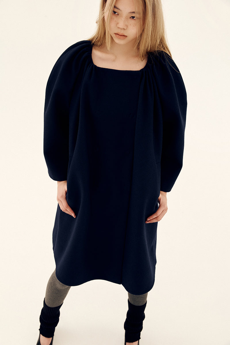Chictopia midnight cocoon coat in navy, stylish and cozy outerwear with a relaxed fit, perfect for fall and winter.