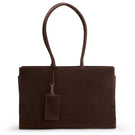 Medium dark brown leather Carolyn tote bag by POELLE, stylish shoulder bag with spacious interior and sleek design.