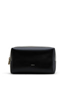 Poelle black clutch make-up bag with sleek design, compact size, and smooth exterior, perfect for cosmetics and accessories storage.
