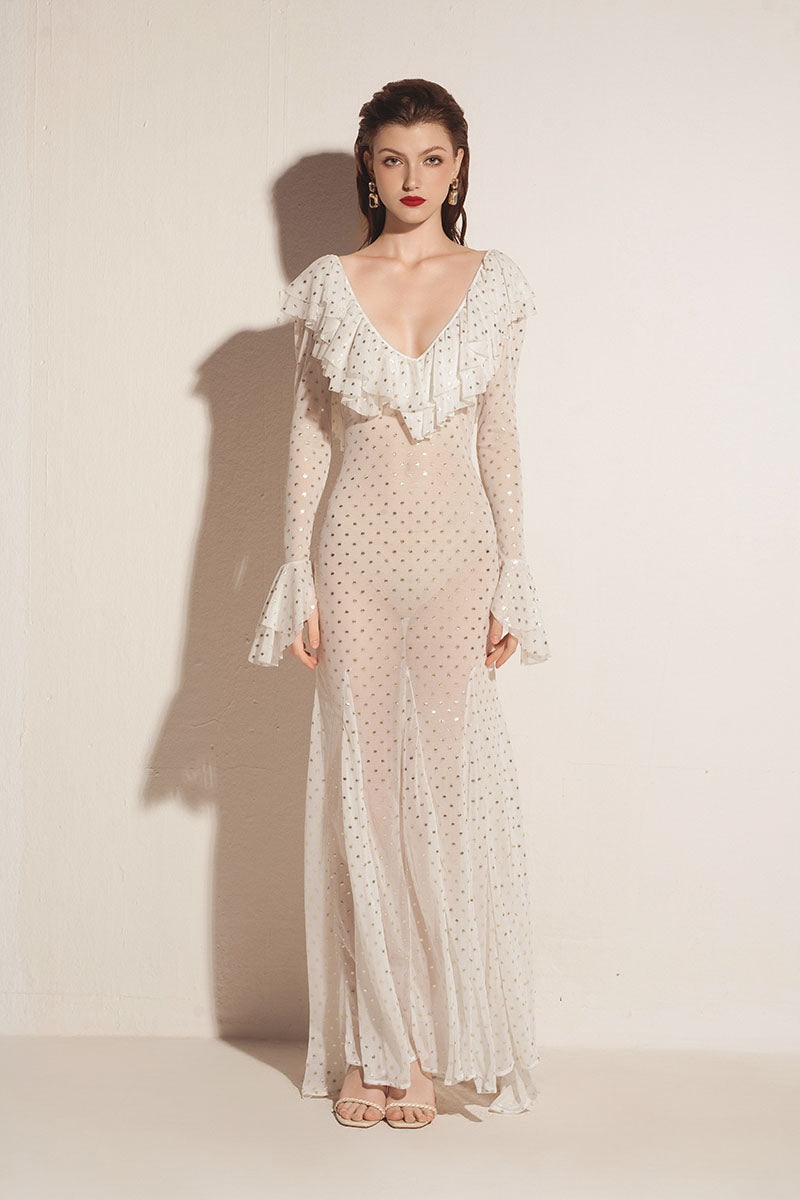 lace mesh dress MERMAID MESH DRESS IN WHITE | Valenciani