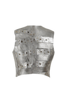 Double A Aiden studded leather vest in washed silver with metal studs, showing the front design and textured leather material.