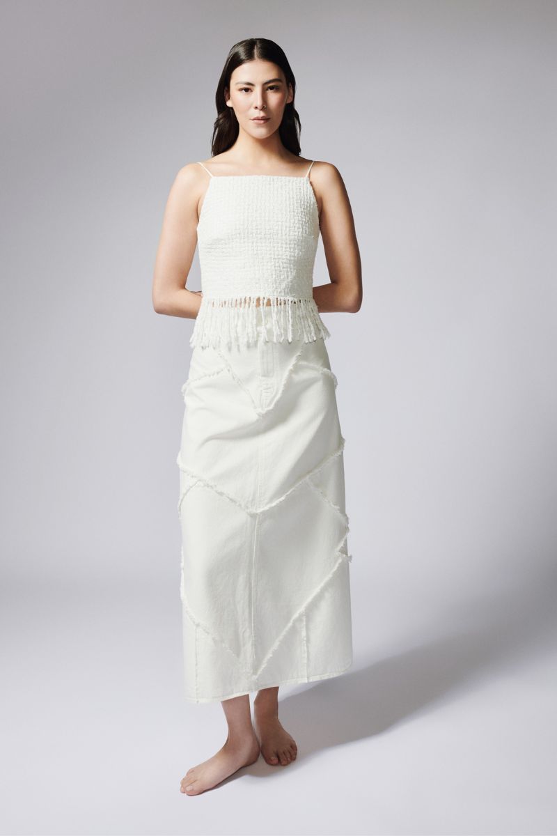 CUTS DENIM SKIRT IN IVORY