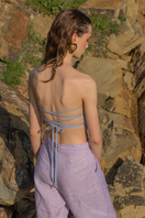 Liya sky blue and lilac sweetheart double top, stylish women's fashion top with a fitted bodice and floral details.