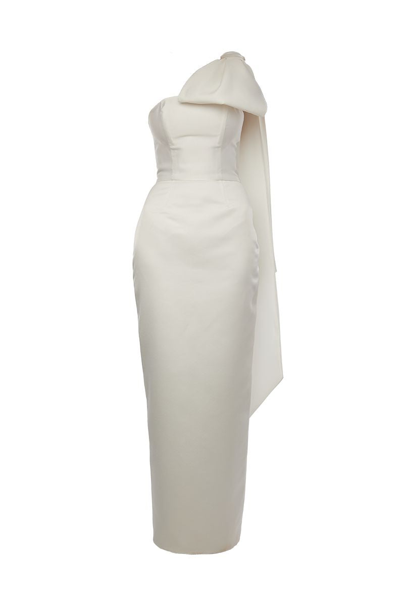 GIGI WHITE MAXI DRESS WITH CAPE BOW - CULT MIA
