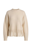 Rebecca Taylor Emelia Fringe Sweater in Alabaster, showcasing a soft knit sweater with fringe details and a relaxed fit.