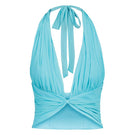 Stolen Stores Betta Draped Halter Mini Top in Fullmoon Blue, featuring a stylish draped design and halter neckline.