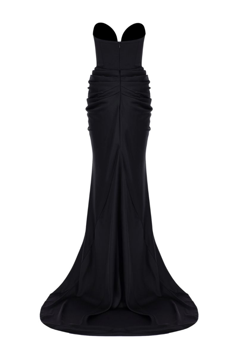 HOLA BLACK PLUNGING SATIN GOWN - CULT MIA