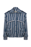 Blue striped Cave Biker Jacket by ColoReve, featuring a stylish and casual design perfect for everyday wear.