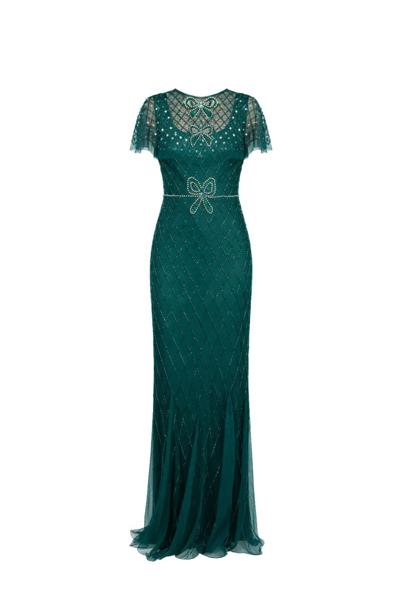 Elegant navy Nina gown by Raishma with flowing fabric and intricate detailing, perfect for formal occasions.