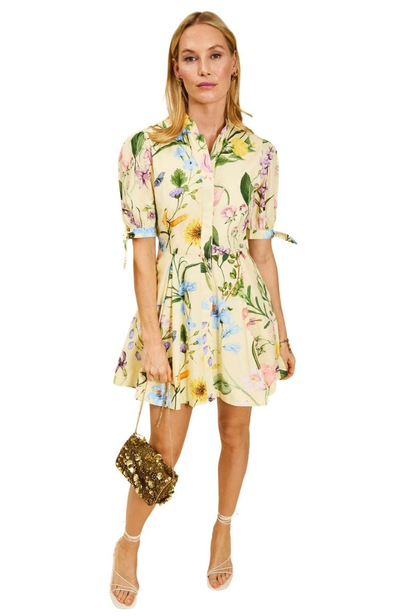 Mestiza New York Brooklyn Mini Dress in Blooming Vine print, sleeveless with a fitted silhouette and floral pattern.